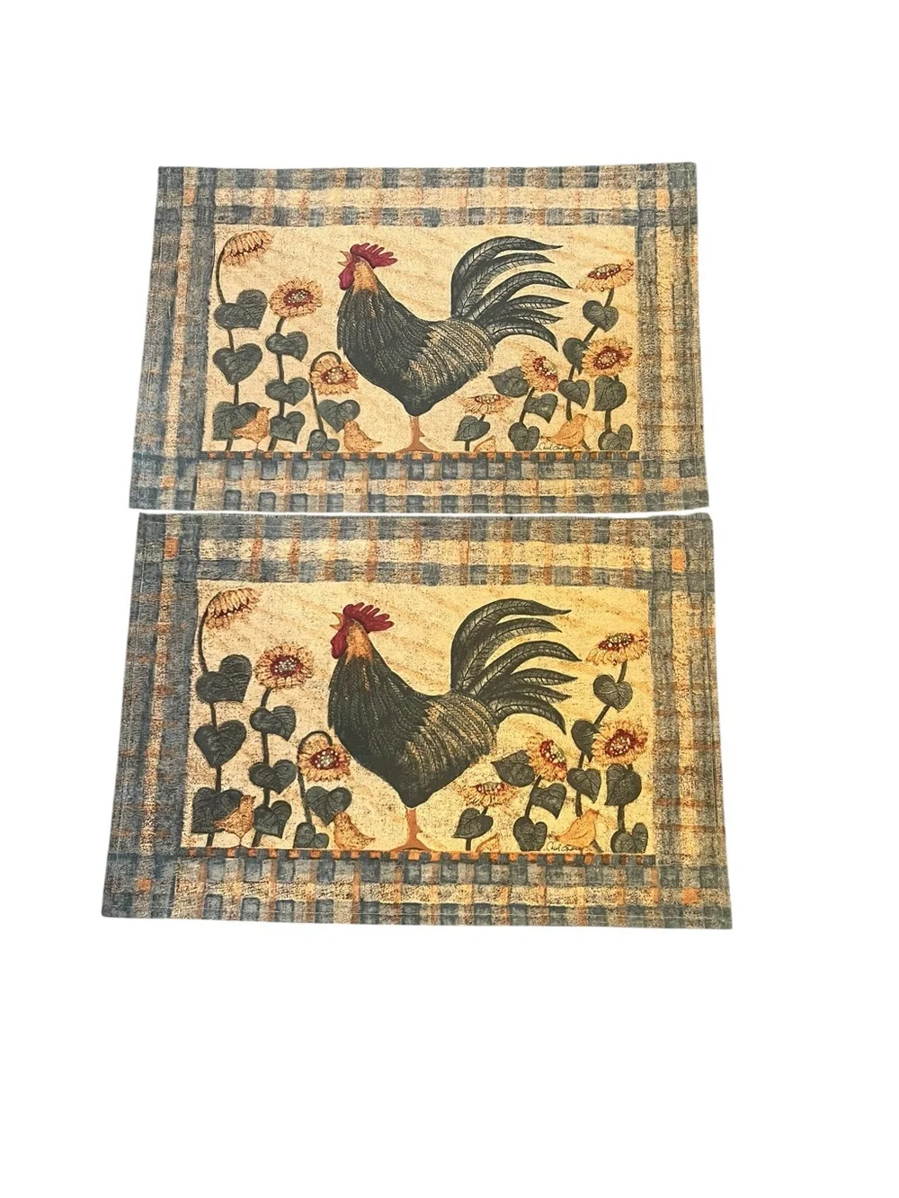 Carol Enders Park Imports Farmhouse Rooster Chicken Bread Basket & Placemats